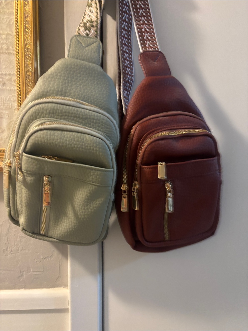 Men's Leather Crossbody Sling Bag - Sage Green & Brown